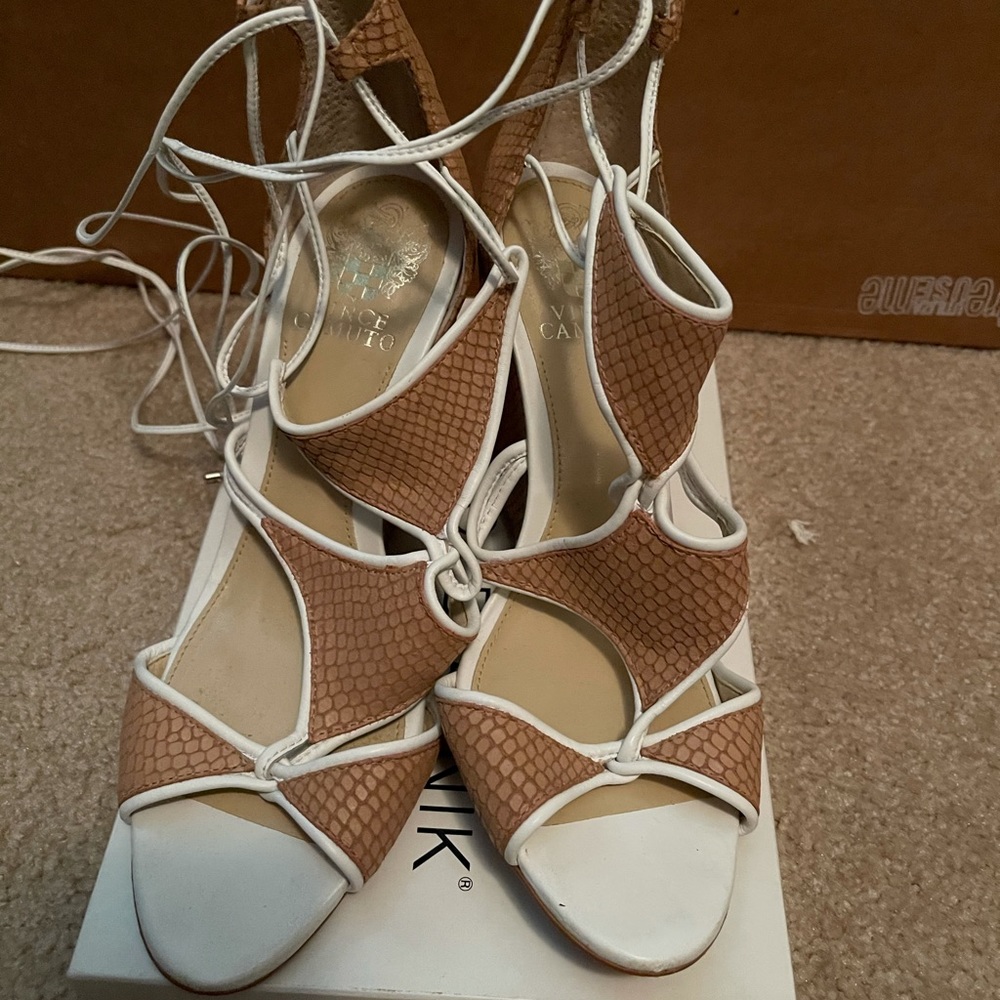 Leather sandals with wrap around ankle straps